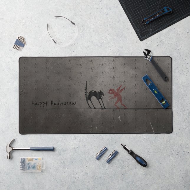 Gothic Scary Monster Black Cat Halloween Office Desk Mat (Workstation)