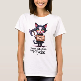 Gothic Scary Psycho Cute Cat With Axe T-Shirt