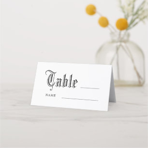 Gothic Script Wedding Reception Table Name Place Card