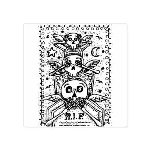 GOTHIC SEE NO EVIL, CEMETERY SKELETON RUBBER STAMP