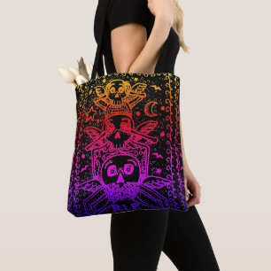 GOTHIC SEE NO EVIL CEMETERY SKELETON TOTE BAG Blk