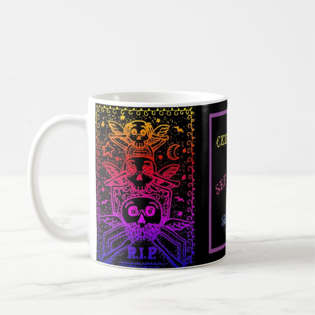 GOTHIC SEE NO EVIL, CEMETERY SKELETONS MUG Rainbow (Left)