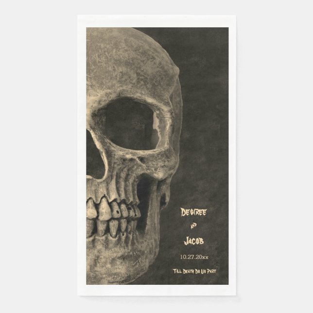 Gothic Sepia Half Skull Head Vintage Hallowedding Napkin (Front)