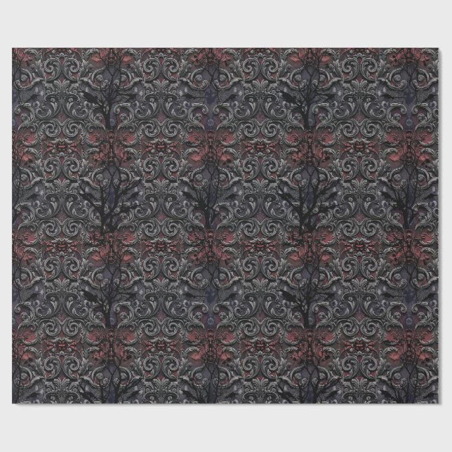 Gothic Silver Baroque Damask Wrapping Paper (Flat)