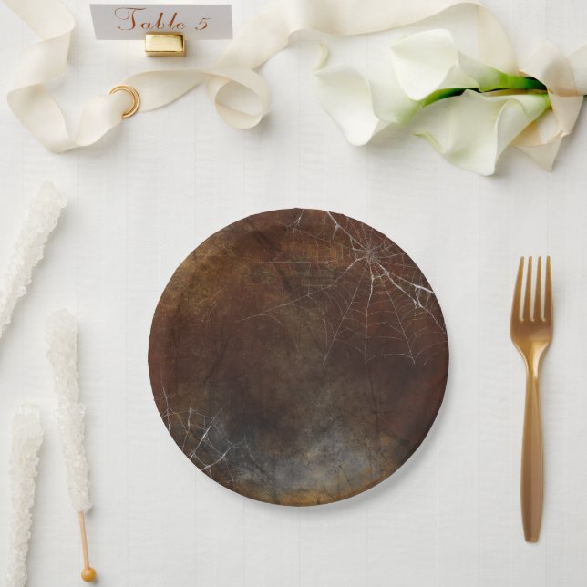 Gothic Silver Web Distressed  Paper Plate (Wedding)
