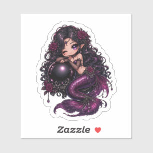 Gothic Siren Wnking Purple Mermaid & Dark Roses 