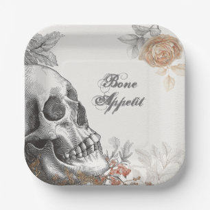 Gothic Skeleton Bone Appetit Halloween Paper Plate