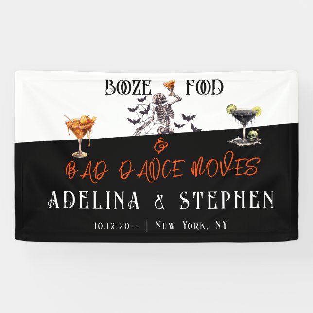 Gothic Skeleton Booze Food Wedding Photo Backdrop Banner (Horizontal)