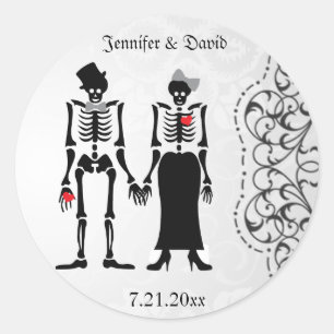 Gothic Skeleton Bride & Groom Save the Date Label