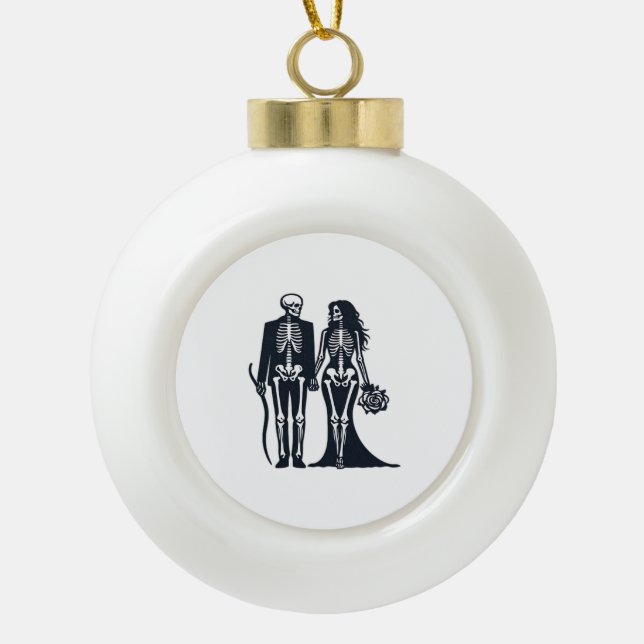 Gothic Skeleton Bride & Groom – Till Death Do Us P Ceramic Ball Christmas Ornament (Front)