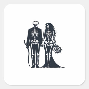 Gothic Skeleton Bride & Groom – Till Death Do Us P Square Sticker