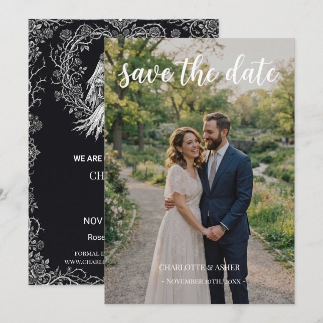 Gothic Skeleton Bride Photo Halloween Save the Dat Date (Front/Back)