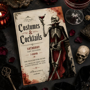 Gothic Skeleton Costumes & Cocktails Halloween Invitation