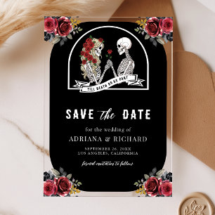 Gothic Skeleton Couple Black Wedding Save the Date Acrylic Invitations
