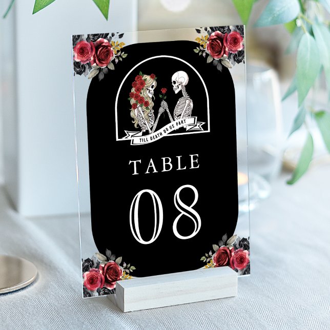Gothic Skeleton Couple Black Wedding Table Number (Creator Uploaded)