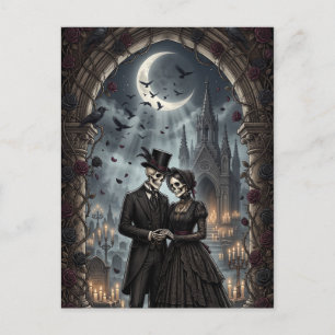 Gothic Skeleton Couple Dark Romance Roses Postcard