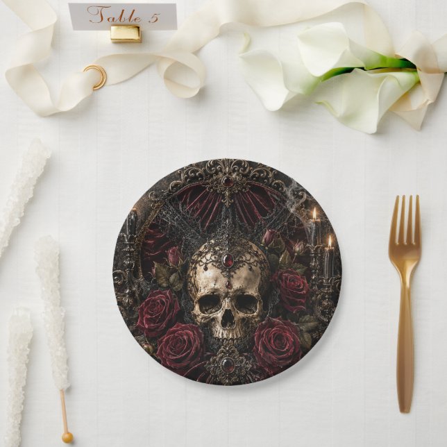Gothic Skeleton Couple Halloween Party Plate (Wedding)