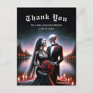 Gothic Skeleton Couple Navy Wedding Thank You Postcard