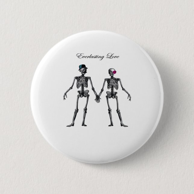 Gothic Skeleton Couple (Old Pink) Classic 6 Cm Round Badge (Front)
