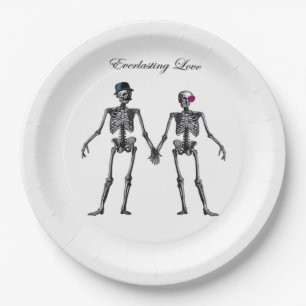 Gothic Skeleton Couple (Old Pink) Classic Paper Plate