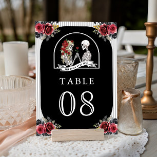 Gothic Skeleton Couple Red Roses Black Wedding Table Number