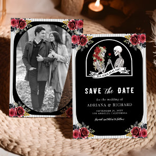 Gothic Skeleton Couple Roses Photo Black Wedding Save The Date