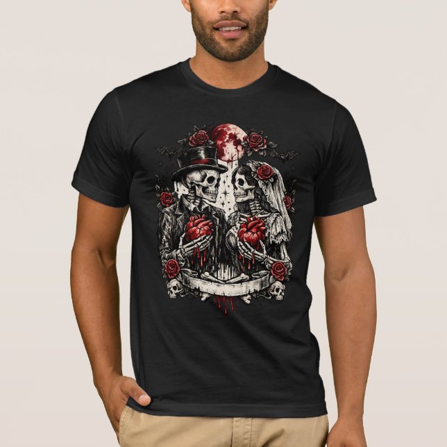 Gothic Skeleton Couple Valentine T-Shirt (Front)