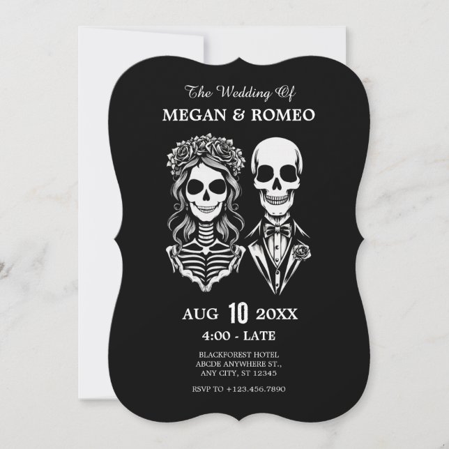 Gothic skeleton couple wedding invitation (Front)