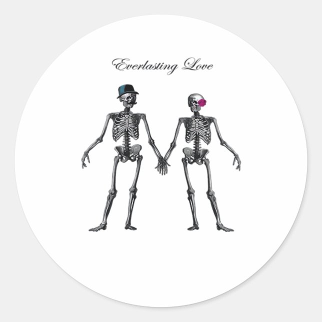 Gothic Skeleton Couple (White) Classic Round Sticker (Front)