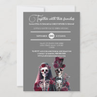 Gothic skeleton dead bride groom burgundy grey 