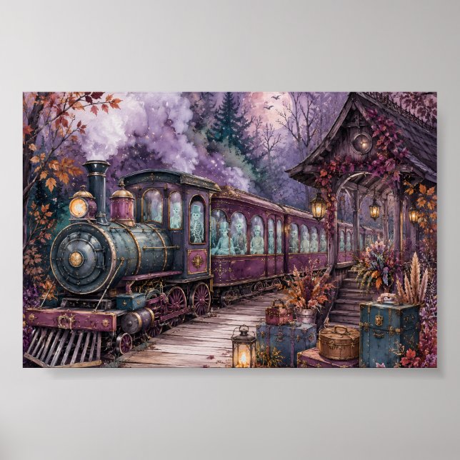 Gothic Skeleton Express Train Whimsigoth Haunted Poster (Front)