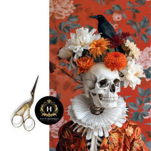 Gothic Skeleton Floral Crown Raven Halloween Tissue Paper