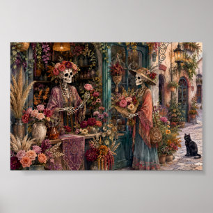Gothic Skeleton Flower Shop Whimsigoth Florist Art Poster
