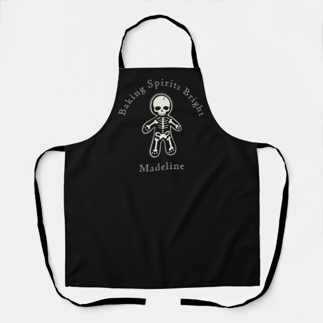 Gothic Skeleton Gingerbread Baking Spirits Bright Apron (Front)