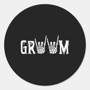 Gothic Skeleton Groom Wedding Just Married Spooky  Classic Round Sticker
