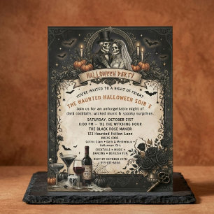 Gothic Skeleton Halloween Party Victorian Skull Invitation