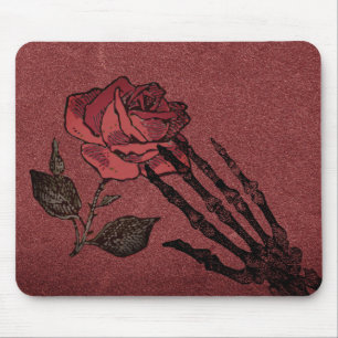 Gothic Skeleton Hand and Rose Burgundy Mouse Pad