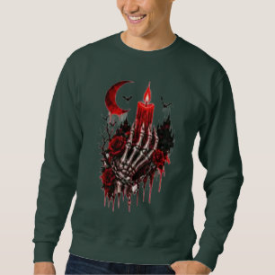 Gothic Skeleton Hand Candle Moon Halloween Horror Sweatshirt