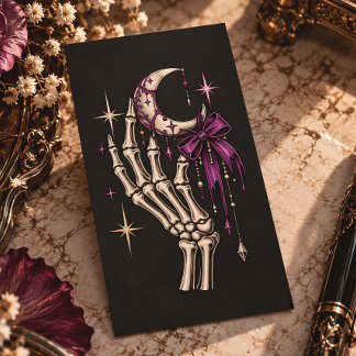 Gothic Skeleton Hand Crescent Moon Bow Business Card