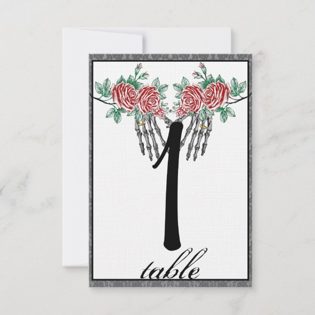 Gothic Skeleton Hand Roses Wedding Table Number (Front)