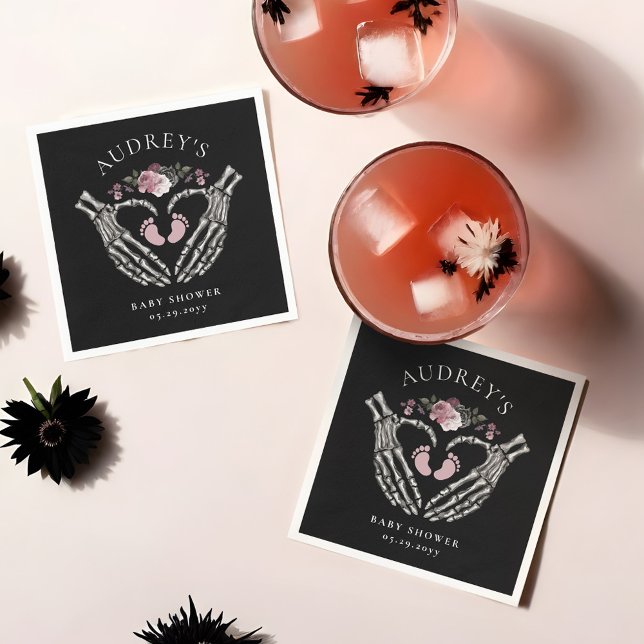 Gothic Skeleton Hands Heart Baby Girl Shower Napkin (Gothic Skeleton Hands Heart Baby Boy Shower Napkins)