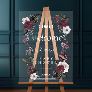 Gothic Skeleton Hands Heart Baby Shower Welcome Acrylic Sign