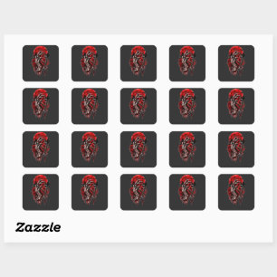 Gothic Skeleton Hands Red Roses Halloween Horror D Square Sticker