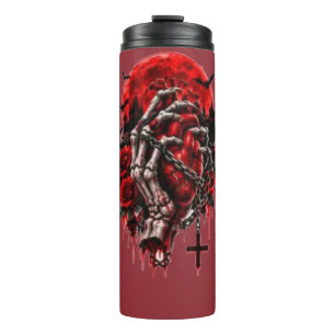 Gothic Skeleton Hands Red Roses Halloween Horror D Thermal Tumbler