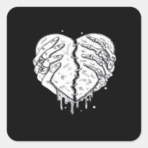 Gothic Skeleton Heart Hands Retro Aesthetic Square Sticker