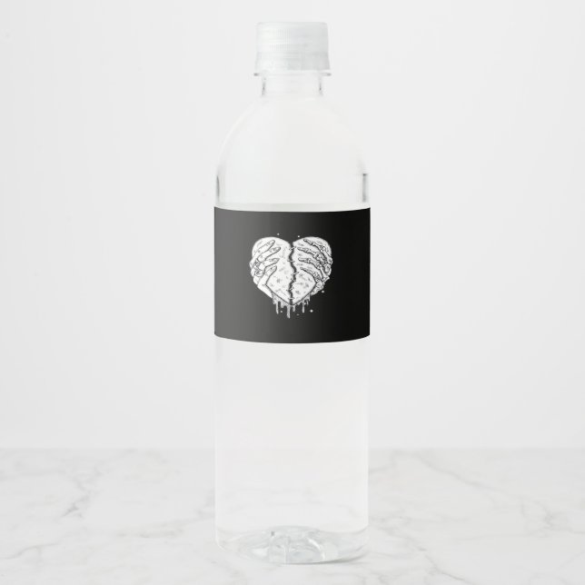 Gothic Skeleton Heart Hands Retro Aesthetic Water Bottle Label (Front)