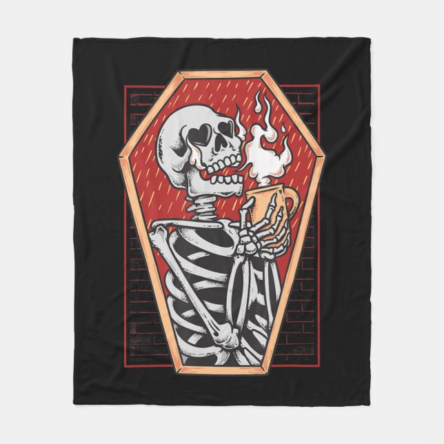 Gothic Skeleton in Coffin Mall Goth Halloween Aest Fleece Blanket (Front)