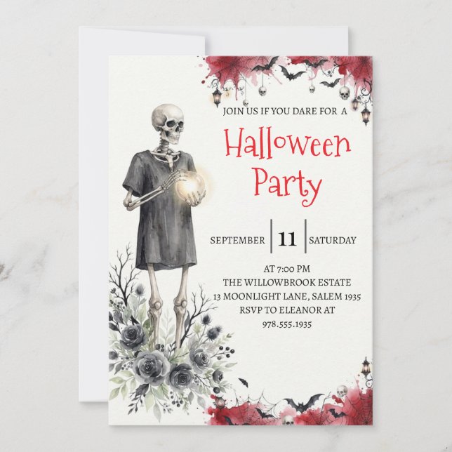 Gothic Skeleton Man Halloween Party Invitation (Front)