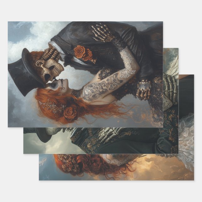 Gothic Skeleton Proposal, Wedding, Honeymoon  Wrapping Paper Sheet (Set)
