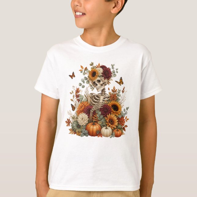 Gothic Skeleton Pumpkin Halloween  T-Shirt (Front)